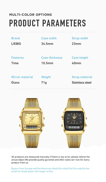 New Fashion Casual Watch Men Digital Dual Time Week Gold Sport 3bar Waterproof Quartz Wristwatches Clock relogio masculino L1030