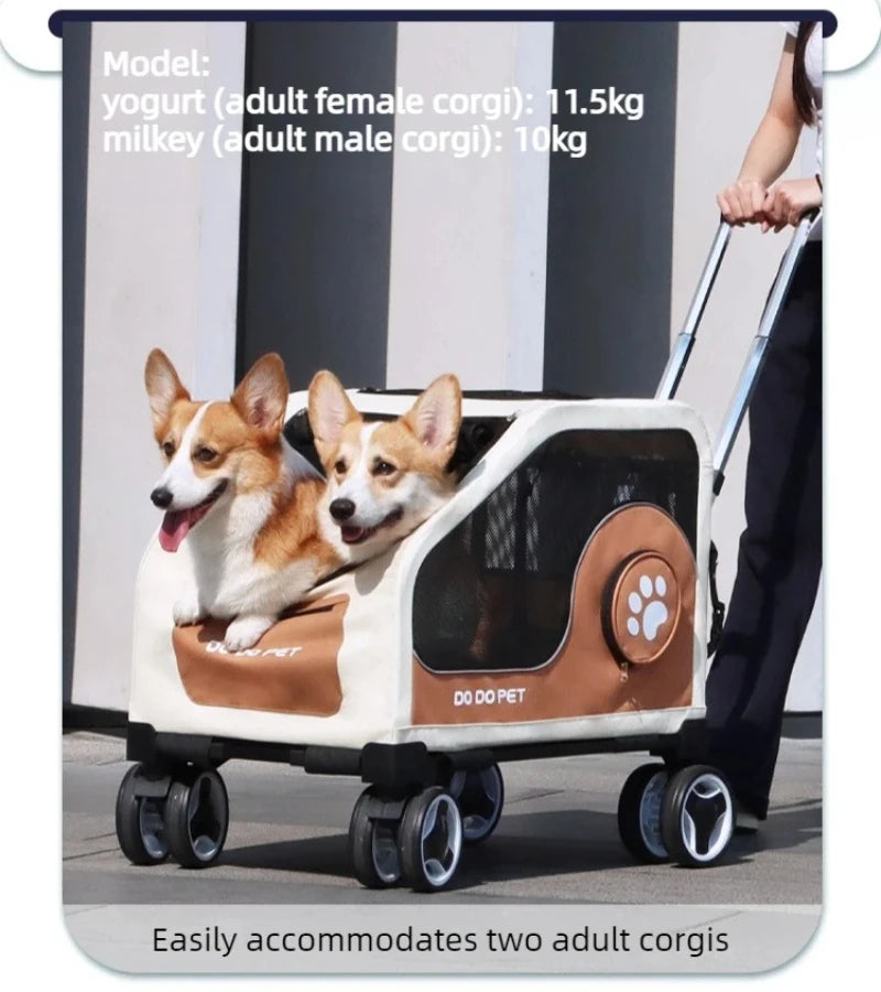 Pet Travel Luggage Cart with Folding Handlebar - Durable Oxford Fabric, Large Capacity, Breathable Mesh, Quiet Wheels