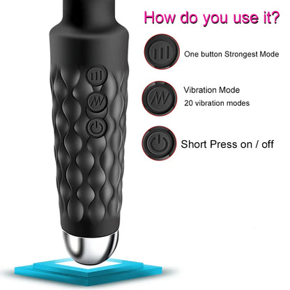 AV Vibrator Wand Personal Massager Clit Stimulator Sex Toy for Women 20 Patterns 8 Speeds Rechargeable Mini Vibrators Adult Toys