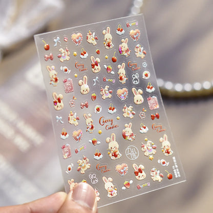 Christmas Nail Stickers Luxury Crystal Diamond Cartoon Bear Tree Apple Back Glue Nail Art Stickers DIY New 3D Nails Decorations