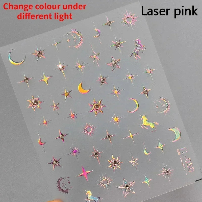 1pcs 5D Star Moon Nail Stickers Kawaii Pink Retro Bronzing Nail Art Sticker Decorations Decals DIY Adhesive Slider Accessories