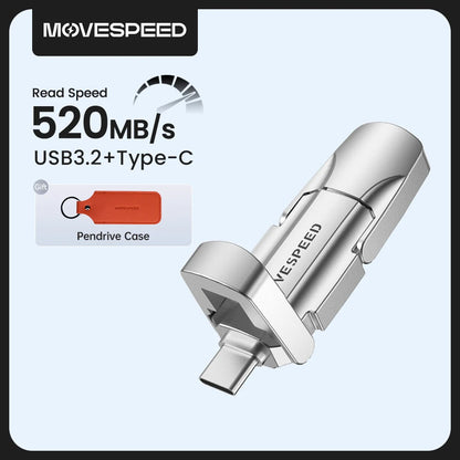 MOVESPEED USB 3.2 Solid State Pen Drive 520MB/s High Speed USB Type C Flash Drive 1TB 512GB 256GB 128GB USB Gen 2 Pendrive Flash