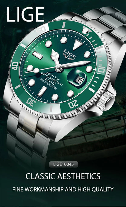 LIGE Top Brand Luxury Fashion Diver Watch Men 30ATM Waterproof Date Clock Sport Watches Mens Quartz Wristwatch Relogio Masculino