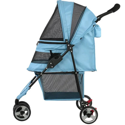 Pet Stroller Lightweight Comfortable Medium Size 3 Wheel Foldable Oxford Mesh Fabric For Dogs Cats Travel Carriers Transport