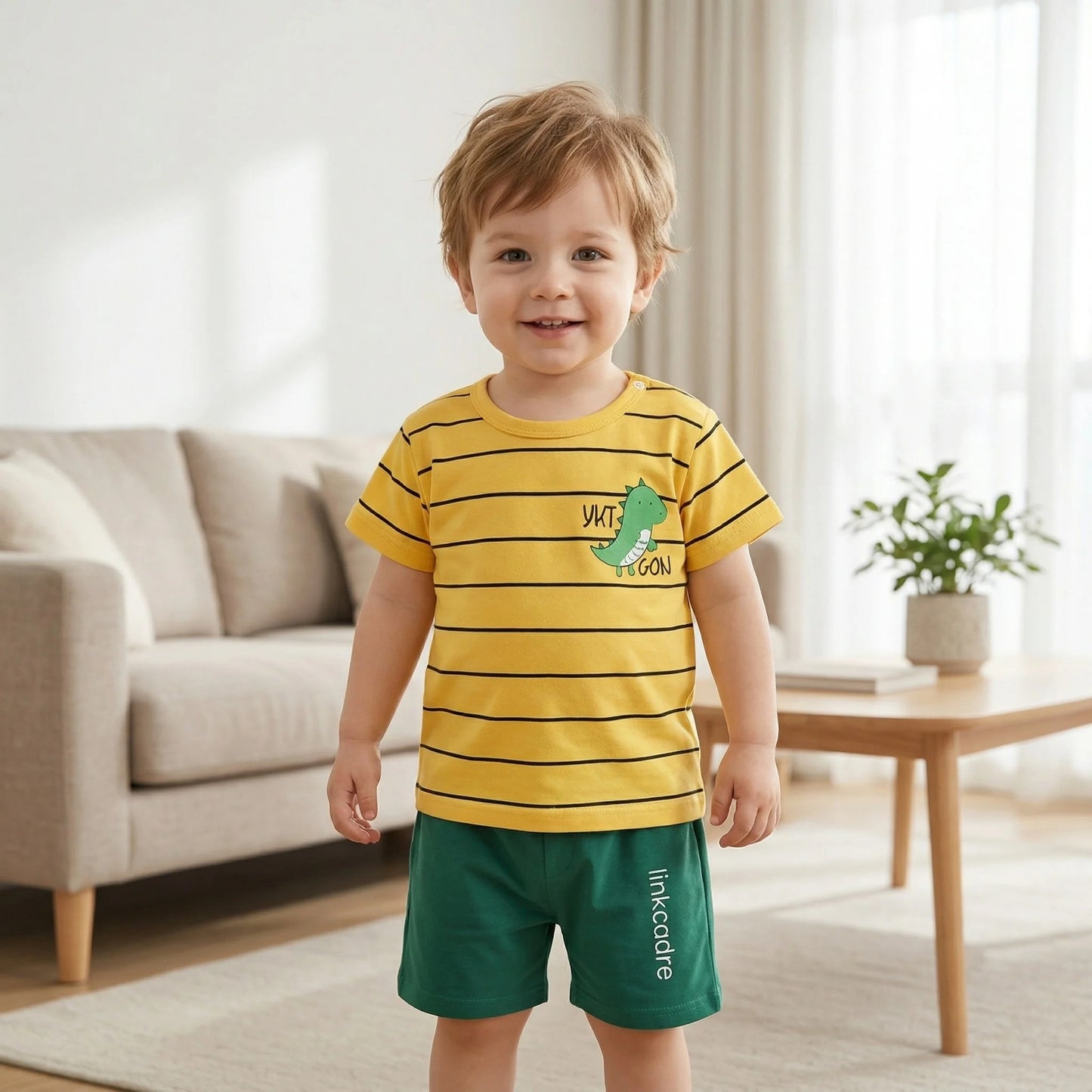 Summer Casual Baby Set Dinosaur Style Stripe T-shirt+Shorts 2Pcs Clothes for Boys Girls Soft Cotton Infant Outfit