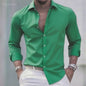 Solid Color Men's Casual White Shirt, Fashionable Casual Long Sleeve Stretch Fabric, Business Formal Shirt, Comfortable Fabric