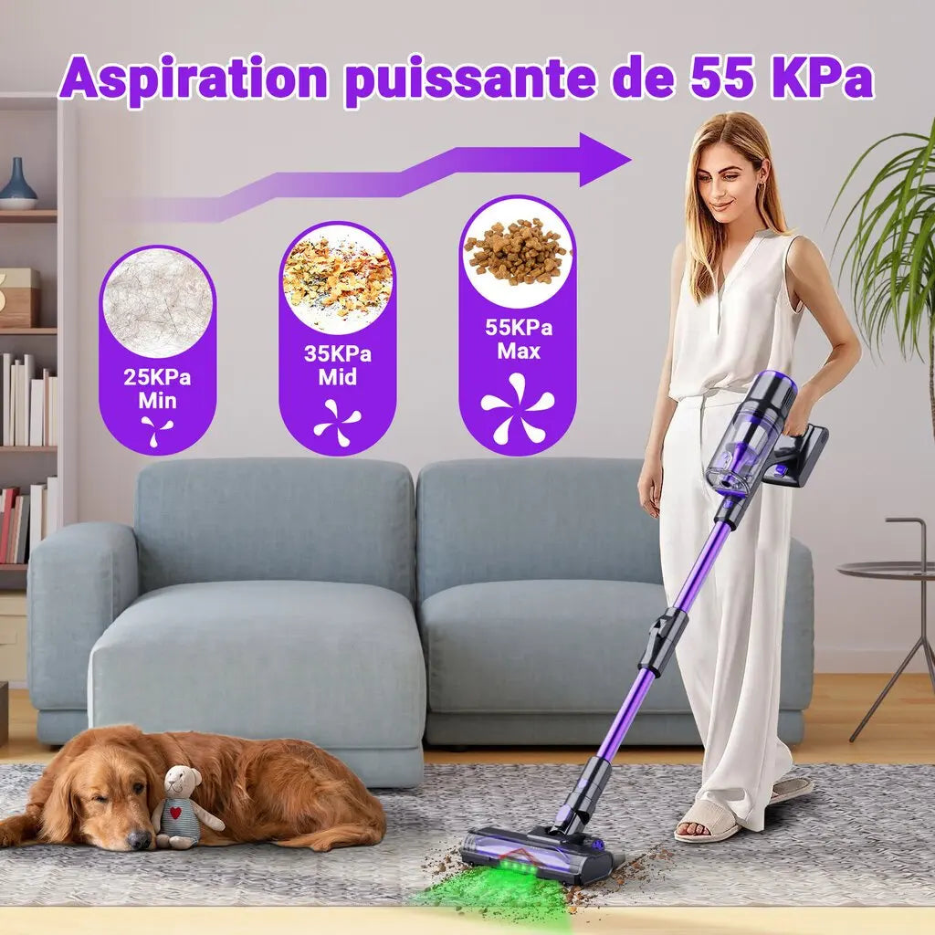 Blossom DSV112A Cordless Vacuum Cleaner 50000Pa 550W,180° Foldable Tube Touchscreen Stick Vacuum,55 Mins Runtime Anti-Tangle Roller Brush HEPA Filtration LED Light Wireless Vacuum for Pet Hair Hard Floor Carpet