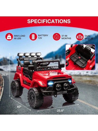 HAUSPROFI 12V Kids Electric Car, With Remote Control,Seat Belt,LED Lights,ATV 4 Wheels,Bluetooth Speaker,3-Speeds,Suspension, for 3+ Years