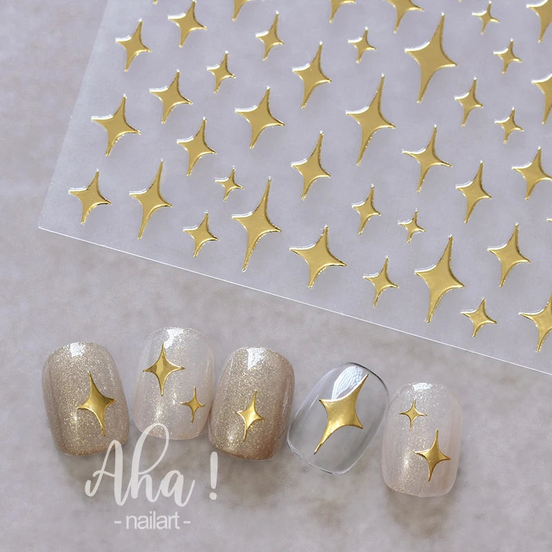 1pc Sliver Gold Star Nail Art Stickers Y2K Charms Self-Adhesive Sliders Laser White Chrome Gel Polish Decals Kawaii Accesories