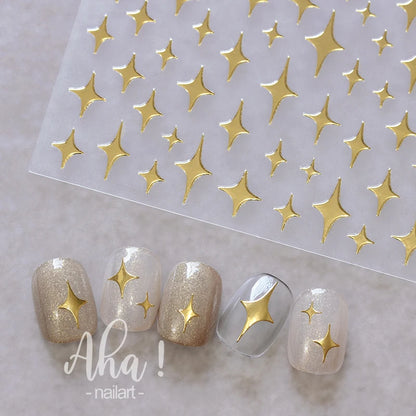 1pc Sliver Gold Star Nail Art Stickers Y2K Charms Self-Adhesive Sliders Laser White Chrome Gel Polish Decals Kawaii Accesories