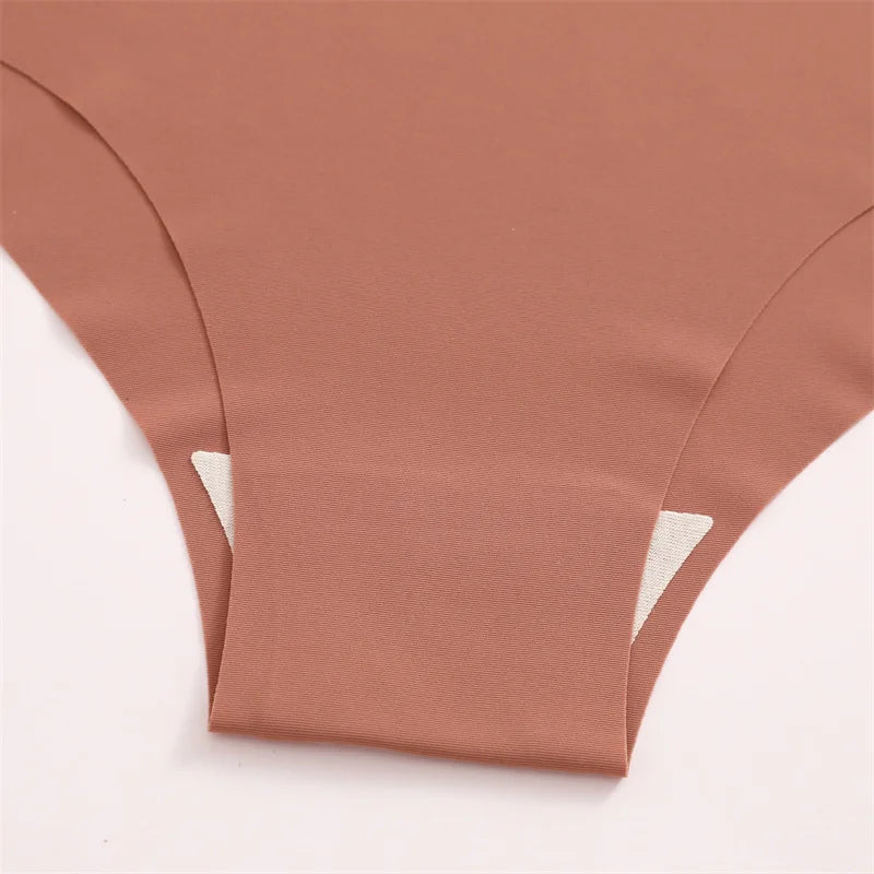 4PC Women Seamless Briefs Sexy V-Waist Underwear 10 Solid Colors Ice Silk No Trace Panties Female Breathable Intimates Lingerie