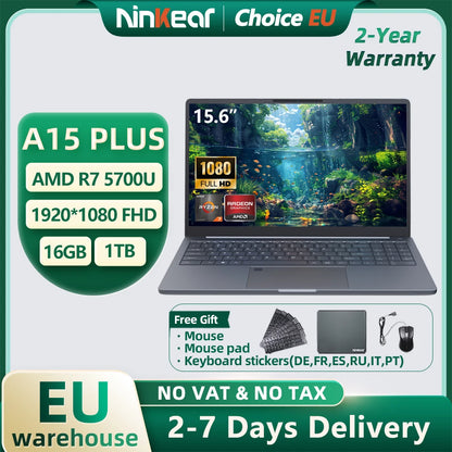 Ninkear A15 PLUS Laptop 15.6" IPS FHD AMD Ryzen 7 5825U Notebook 16G DDR4 +1TB PCI-E 57Wh Battery Windows 11 PRO Office Computer