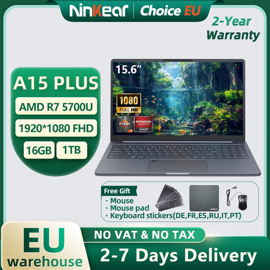 Ninkear A15 PLUS Laptop 15.6" IPS FHD AMD Ryzen 7 5825U Notebook 16G DDR4 +1TB PCI-E 57Wh Battery Windows 11 PRO Office Computer