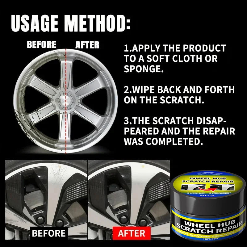 NEW Car Wheel Rim Scratch Refurbishment Paste, Tire Rim Scratch Paint Repair Paste - Black And White Silver Aluminum Alloy Rim