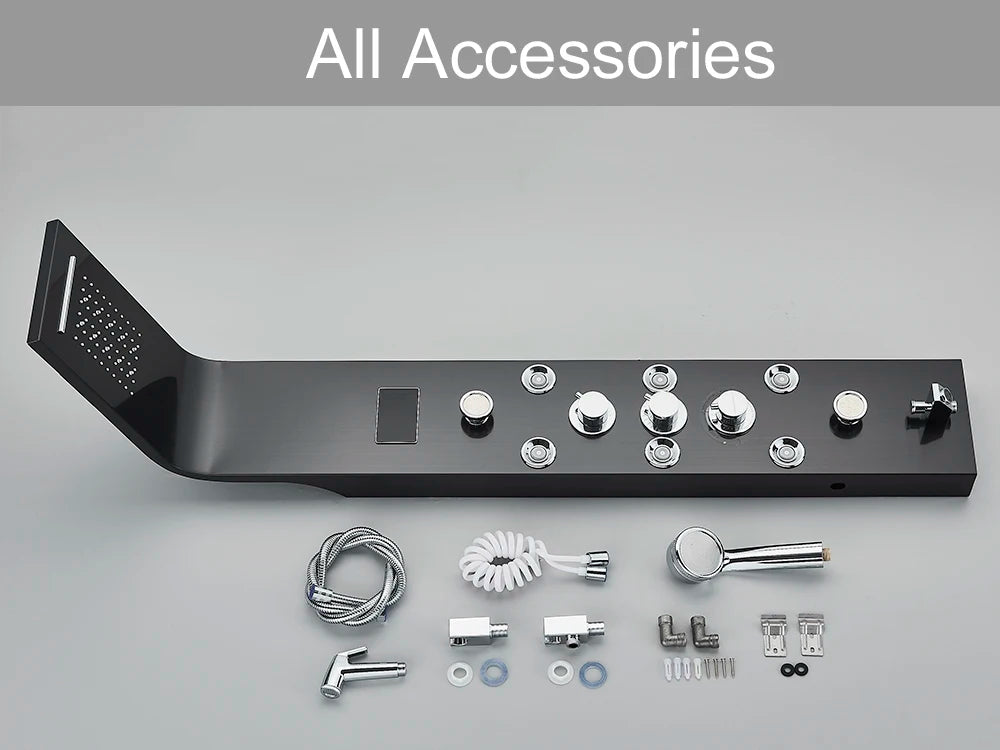 Black LED Light Shower Faucet Bathroom SPA Massage Jet Shower Column System Waterfall Rain Shower Panel Bidet Sprayer Tap