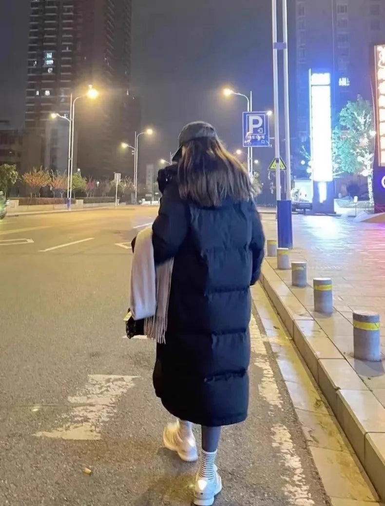 FGKKS 2025 Couple Winter Down Jacket Fashion Classic Slim Korean Style White Duck Down Men's Long Coat Women Hooded Outwear