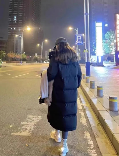 FGKKS 2025 Couple Winter Down Jacket Fashion Classic Slim Korean Style White Duck Down Men's Long Coat Women Hooded Outwear