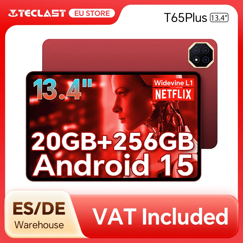 Teclast T65 Plus Tablet 13.4" 120Hz IPS Android 15 20GB RAM(8GB+12GB) 256GB ROM Helio G99 10000mAh 18W Fast Charging GPS T65Plus