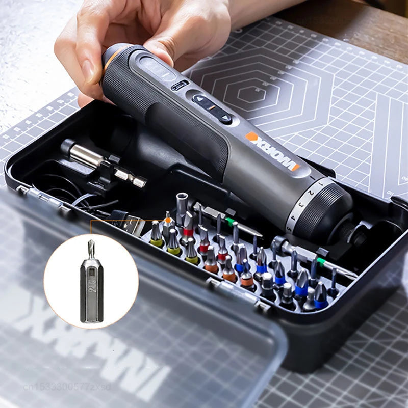 Worx 4V Mini Electrical Screwdriver Set WX242 Smart Cordless Electric Screw Driver USB Rechargeable 30 Bit Set Drill Tool