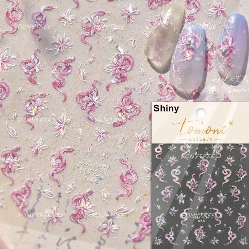 5D Gold Stamped Silver Sun Stars Snake Nail Art Stickers Totems Reliefs Self Adhesive Dark Chinese Style Manicure Decals
