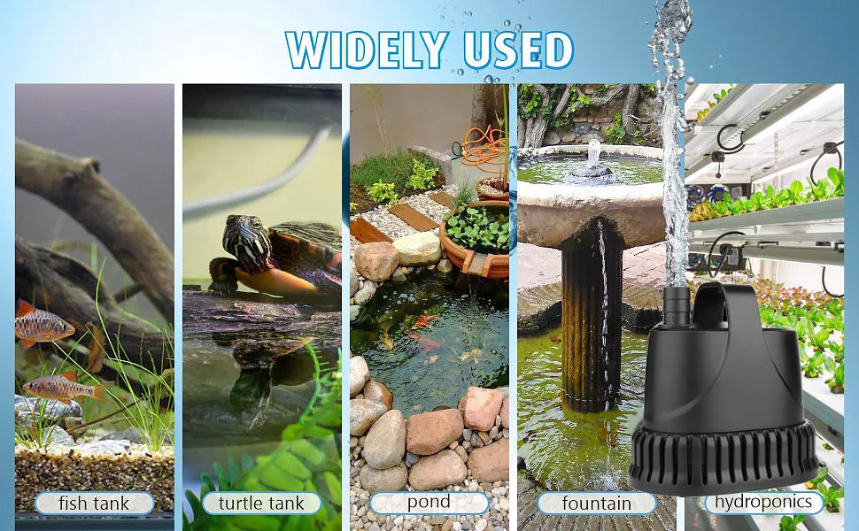 Submersible Water Pump, Ultra-Quiet Aquarium Pump for Pond, Garden Fountain, Underwater Use