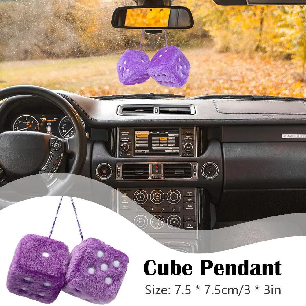 2pcs Big Long Hair Hot Stamping Dot Dice Plush Toy Cube Pendant Car Ornament Sieve Anime Car Decoration Accessories Auto Pendant