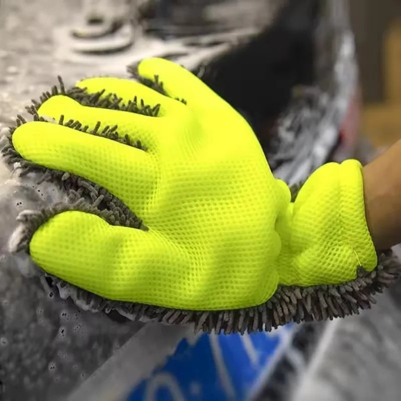 1/2Pcs Car Wash Gloves Microfiber Wipe Car Sponge Scratch Free Car Wash Cleaning Coral Velvet Double-Sided Cleaning Tool