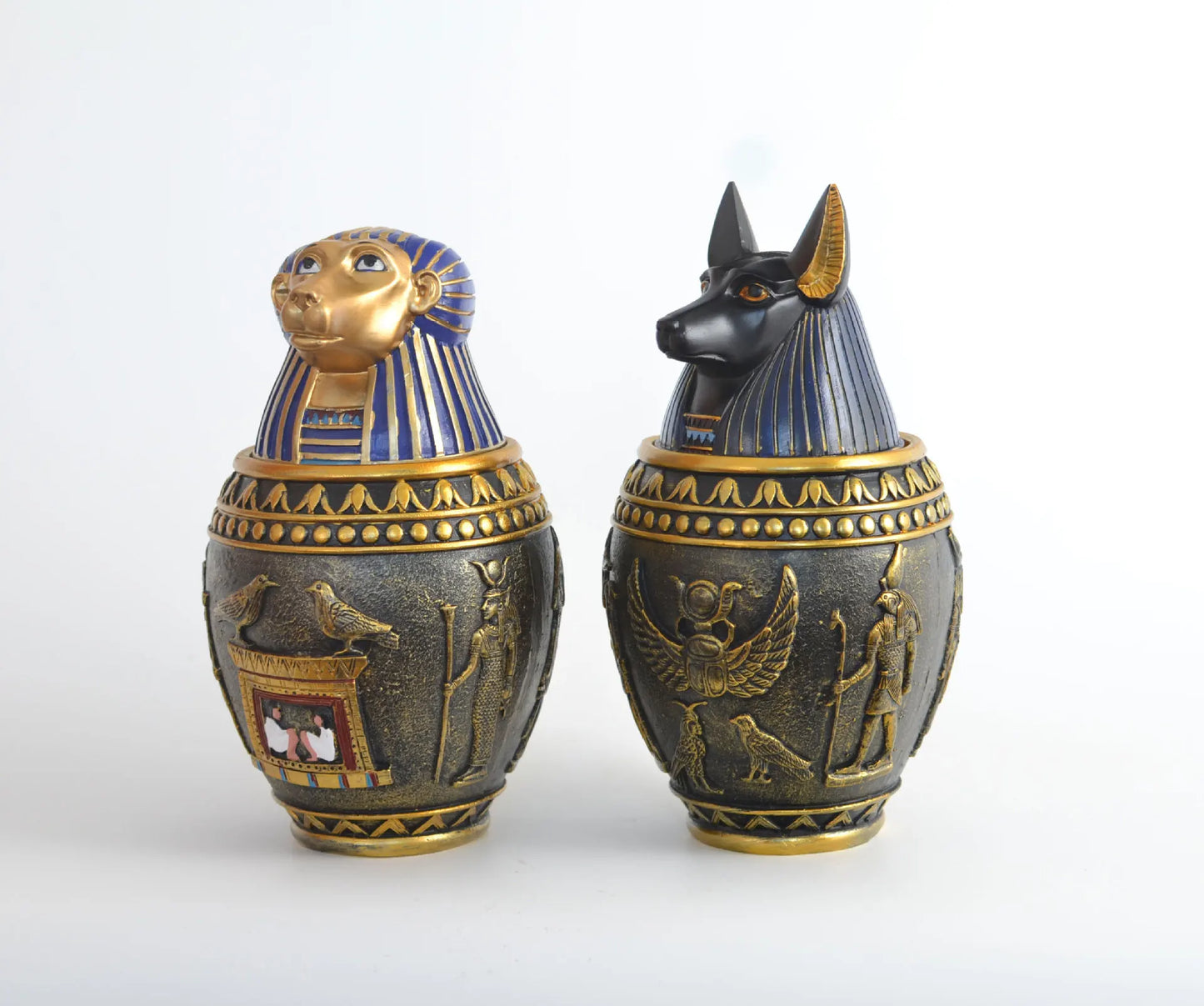 Egyptian Canopic Jar Pet Memorial Urn Anubis Decor Ceramic Ash Keeper Home Art Sculpture Handmade Funeral Keepsake