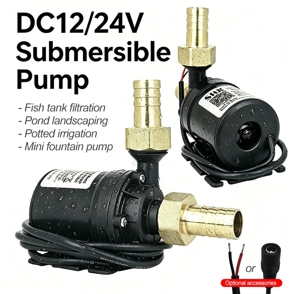Ultra Quiet Water Pump Mini DC12V/24V Brushless Motor Submersible Aquarium Water Pump Adapter Pond Fountain For Fish Tank Garden