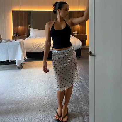 High Waist Glitter Skirt Fashion Sequins Vintage Polka Dot Printed Skirts Summer Party Y2k Sexy Hot Girls Womens Skirt