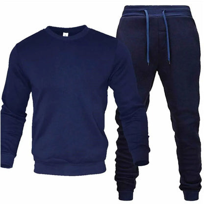 Men's Two-Piece Set O-Neck 2 Pieces Sets Tracksuit Hooded Sweatshirt +Drawstring Pants Male Sport Hoodies Running Sportswear