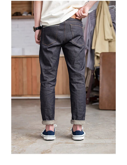 Maden Retro 11.6oz Cotton Selvedge Raw Denim Jeans Tapered Regular Fit Jeans with Zipper Fly High Quality Versatile Men's Pants