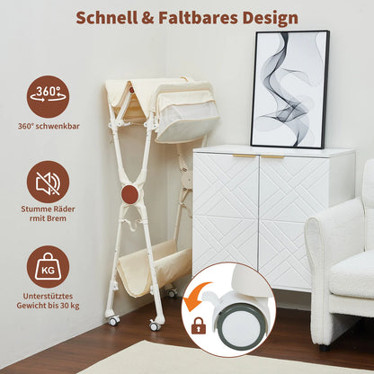 Himiss Folding Baby Changing Table Height Adjustable Metal & Fabric Large Storage Space Safety Belt Wheels for Newborns & Infants