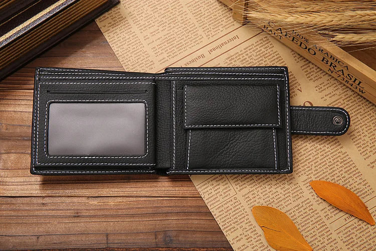 100% Genuine Leather Men Wallets Premium Product Real Cowhide Wallets for Man Short Black Walet Portefeuille Homme