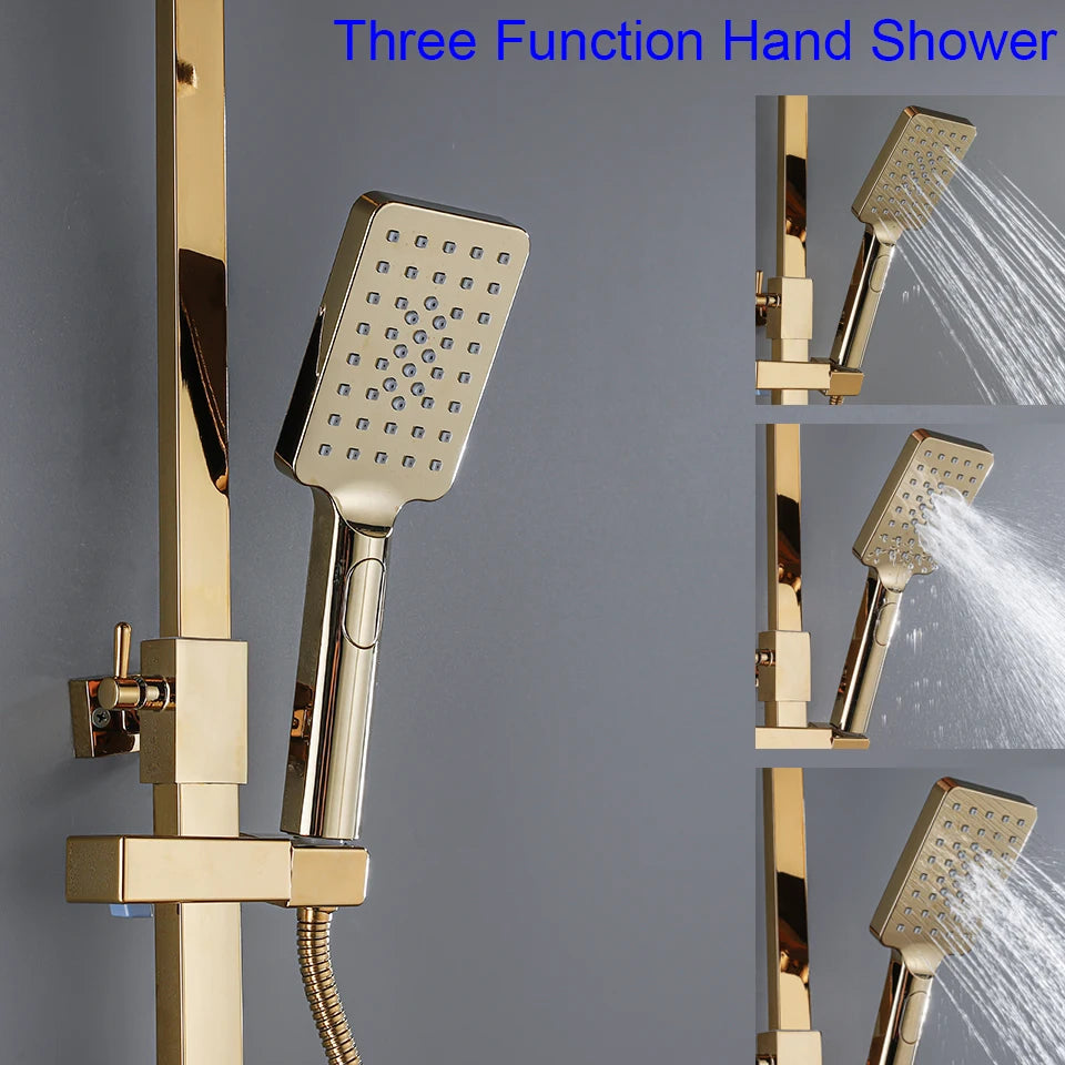 Gold Piano Digital Display Bathroom Shower Set Brass Bathroom Faucet Accessories Thermostatic Digital Bathroom Shower System
