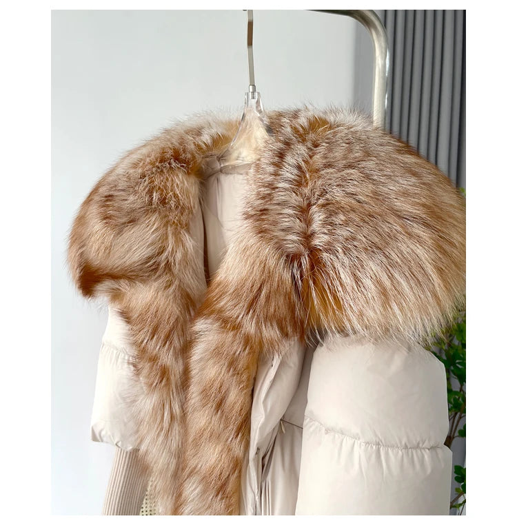 Oversized Winter Warm Real Fox Fur Collar Black Down Coat Women Puffer Outerwear Jackets 2024 Autumn Winter