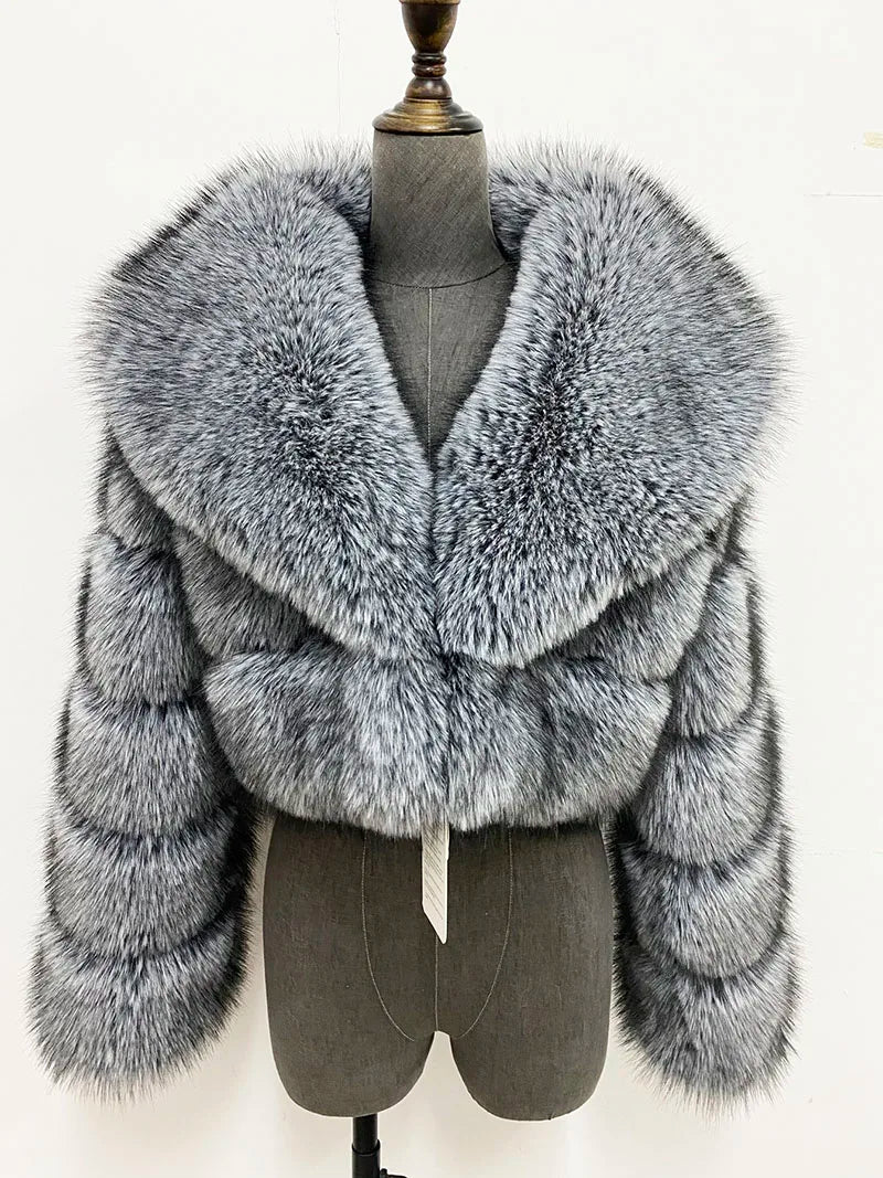 ZADORIN Luxury Big Collar Spliced Cropped Faux Fur Coat Woman Clothing Thicken Furry Faux Fur Jacket Winter Fur Coats Top Mujer