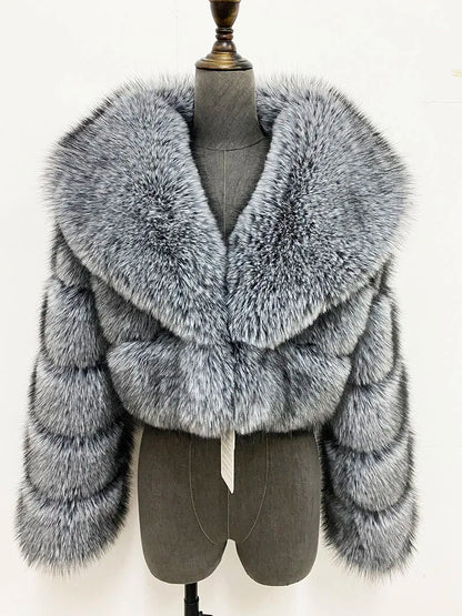 ZADORIN Luxury Big Collar Spliced Cropped Faux Fur Coat Woman Clothing Thicken Furry Faux Fur Jacket Winter Fur Coats Top Mujer
