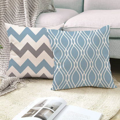 Lake blue white geometric linen pillowcase sofa cushion cover home decoration can be customized for you 40x40 45x45 50x50 60x60