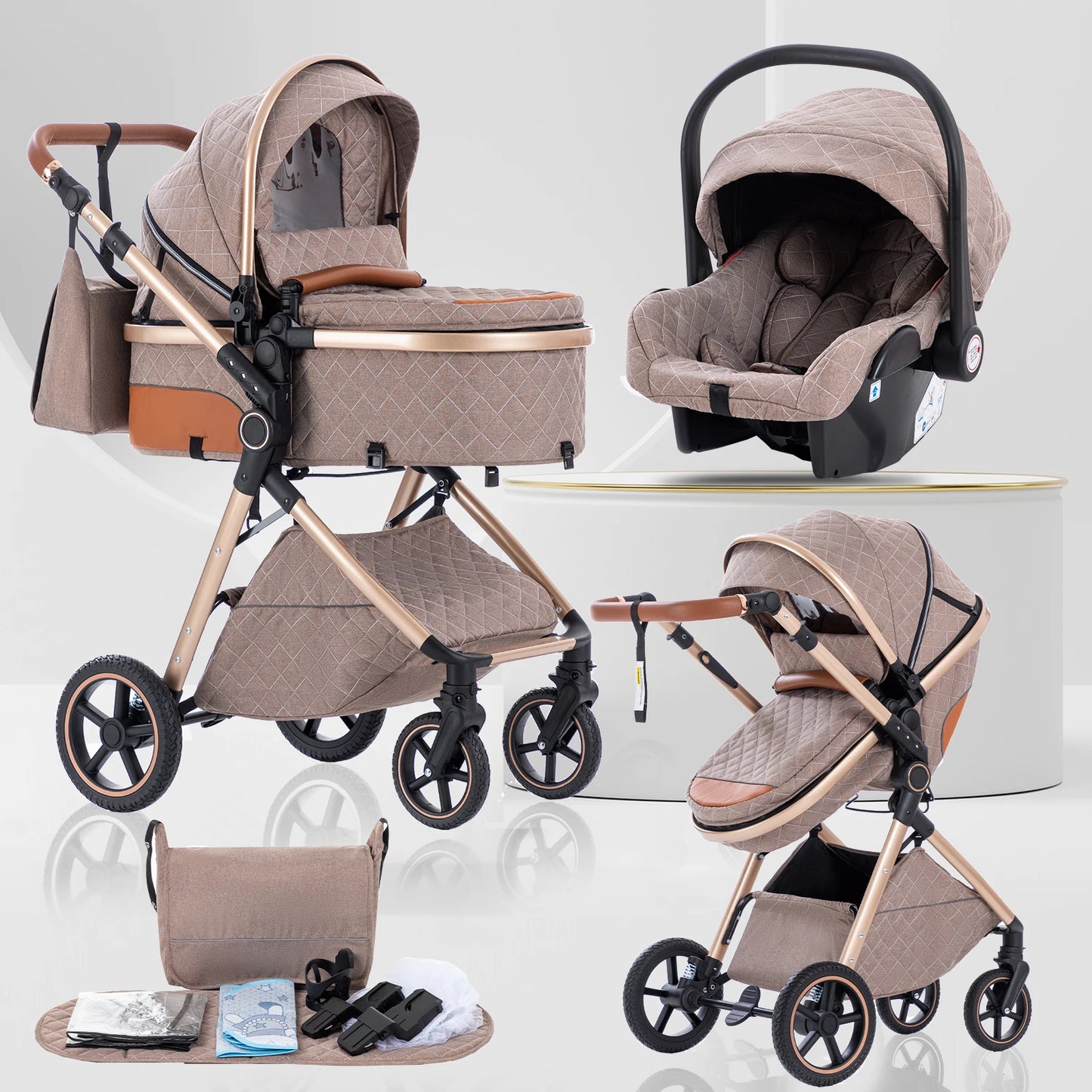 Luxury Baby Stroller 3 in1 Portable Baby Carriage Folding Prams High Landscape Car for Newborn Baby Adjustable Handle travel