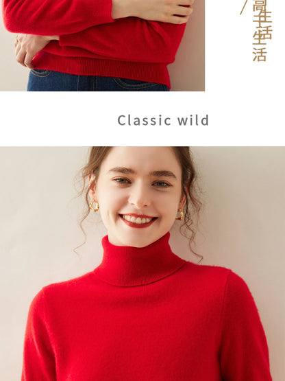 Cashmere Sweater Women's Turtleneck Long Sleeved Knitted Pullover 100% Pure Cashmere Base Sweater Korean Version Women's Top