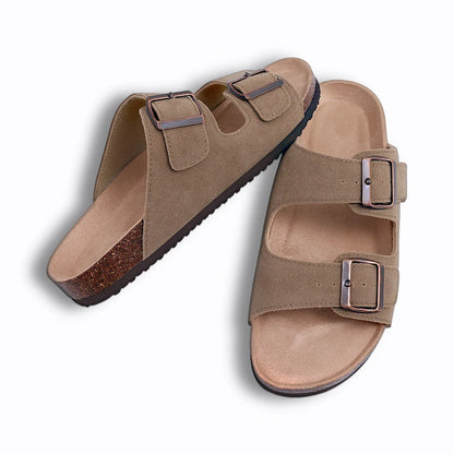 Shevalues New Fashion Cork Sandals Women Classic Cork Suede Footbed Slippers Female Summer Beach Sandals With Adjustable Buckle