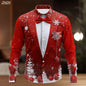 2025 Men's Christmas Snowflake Formal Shirt, 3D Printed Tie Design,Elegant Tuxedo Style,Holiday Party Wedding Attire,Spring Wear