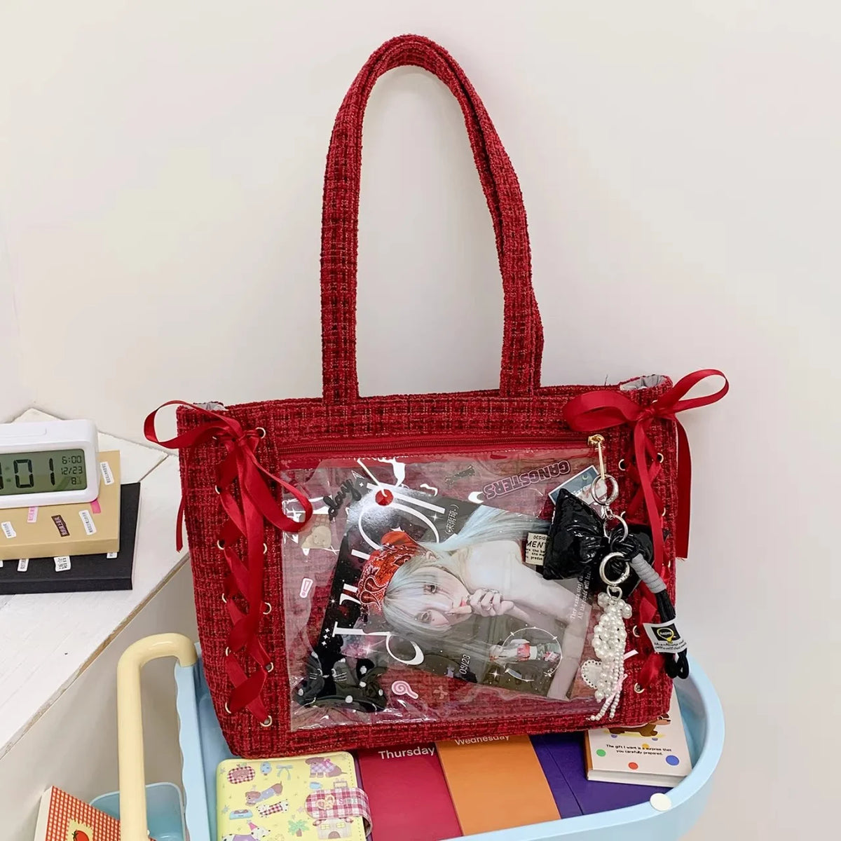 New Y2K Cute Japanese Ita Bag Lolita Girl Transparent Shoulder Tote Bag Large Capacity Crossbody Casual Bag DIY Display Handbags