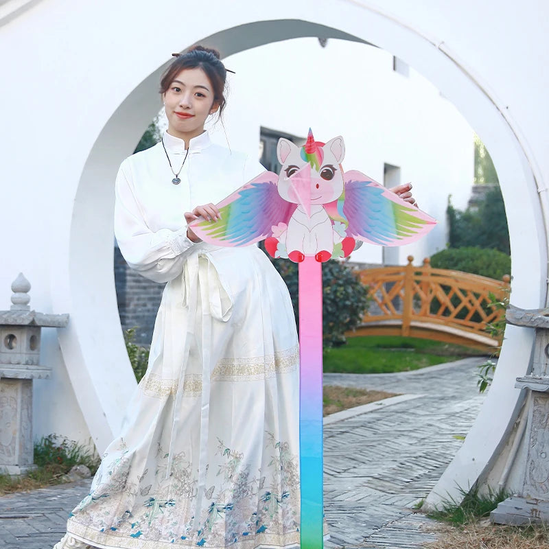 Yongjian Pink Unicorn Kite, a small kite ideal for beginners, easy to fly, comes with a 50-meter kite line