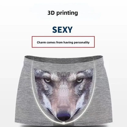 Men 3D Printed Boxer Shorts Wolf Eagle Head Pattern Mid Waist Flat Angle Underpants Soft Modal Knitted Breathable Underwear