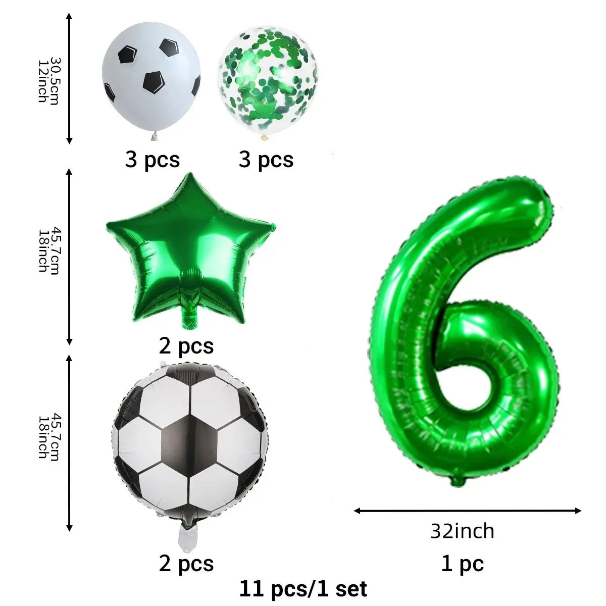 11 Pcs Football Theme Party Decoration balloon Set Birthday and Anniversary Number123456789 Green balloon for Champions Cup