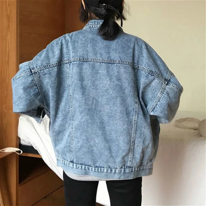 Denim Jacket Women's Spring Autumn New High Street Jeans Coat Oversize Loose Basic Jackets Simple Versatile Lapel Outerwear
