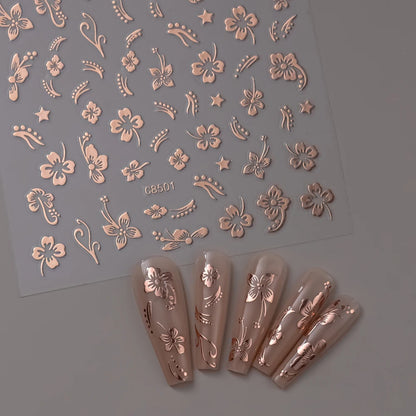 1pcs 3D Bronzing Gold Love Heart Nail Art Stickers Y2K Holographic Stars Sun Starlight DIY Nail Decals Heart Manicure Decoration