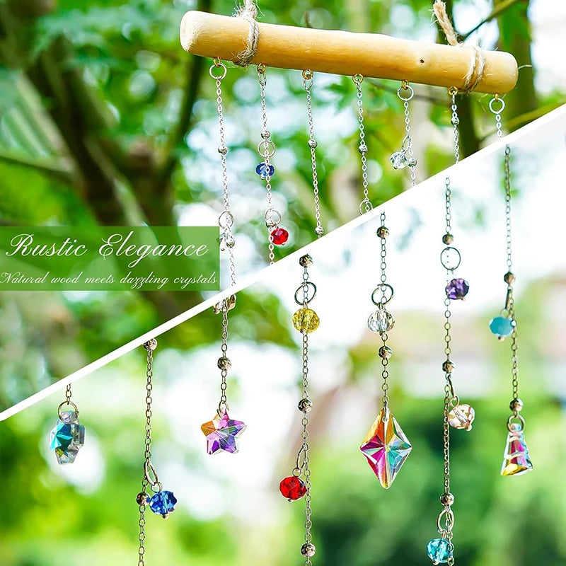 Crystal Suncatcher Stained Glass Crystal Lighting Pendant Chain Hanging Window Wind Chimes Rainbow Maker Home Garden Decoration